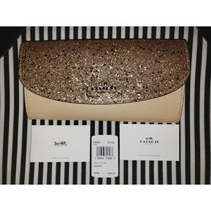 NWT Coach Star Gold Glitter Slim Wallet